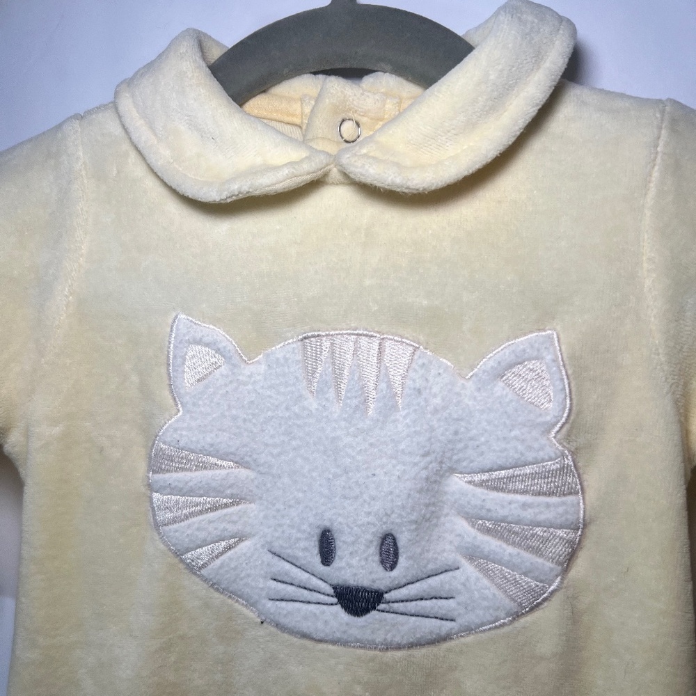 Vintage y2k Cat Footie Embroidered Button Up Bottom Yellow Soft Cotton Club